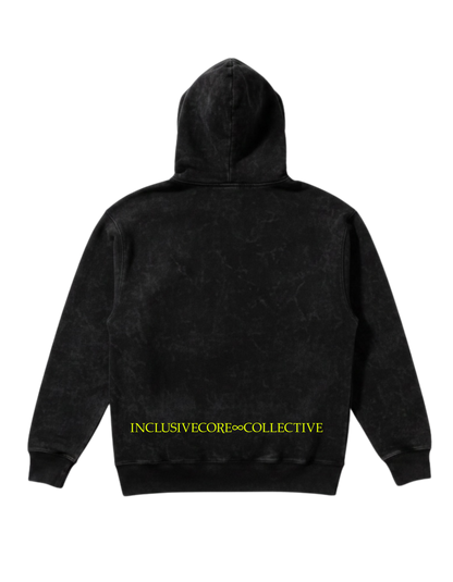 Metal Advocate Mineral Wash Hoodie - Yellow Green Logo