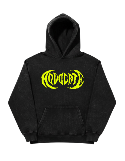Metal Advocate Mineral Wash Hoodie - Yellow Green Logo