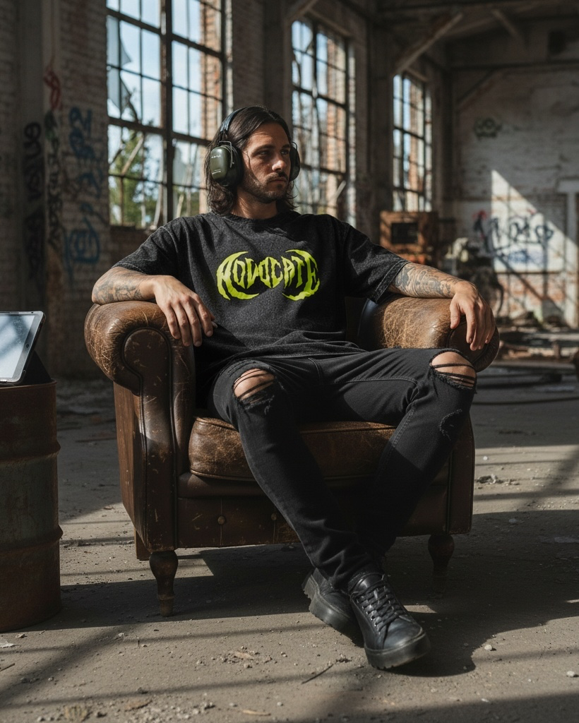 Metal Advocate Mineral Wash Tee - Yellow Green Logo