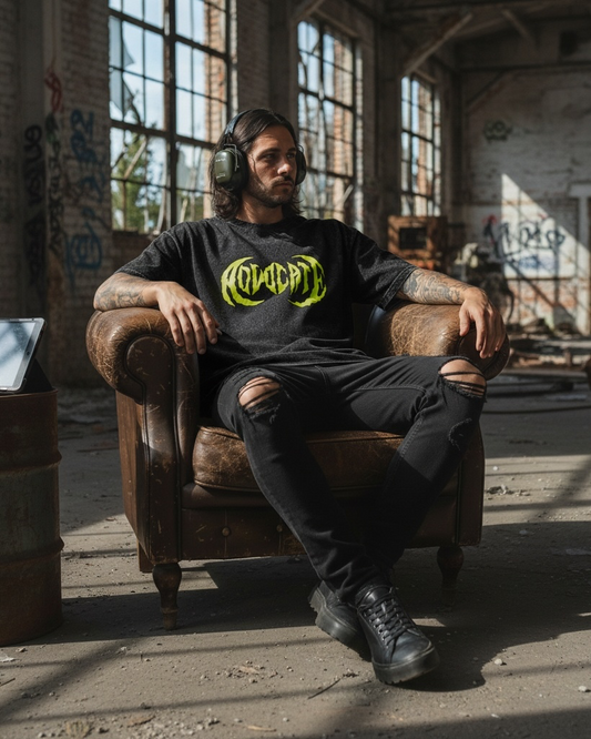 Metal Advocate Mineral Wash Tee - Yellow Green Logo