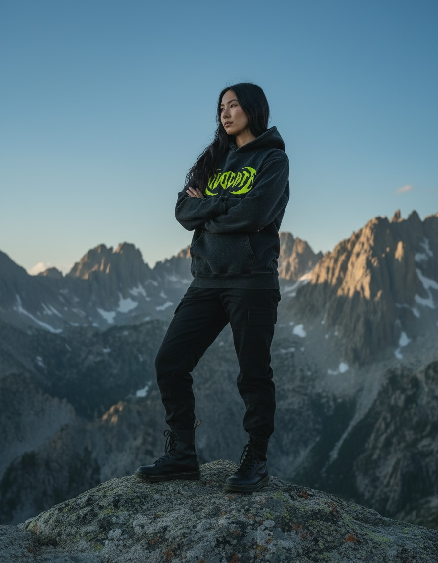 Metal Advocate Mineral Wash Hoodie - Yellow Green Logo
