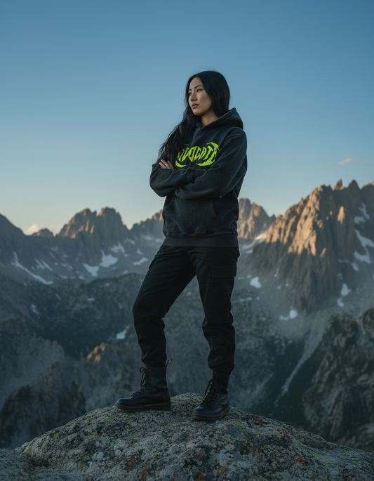 Metal Advocate Mineral Wash Hoodie - Yellow Green Logo